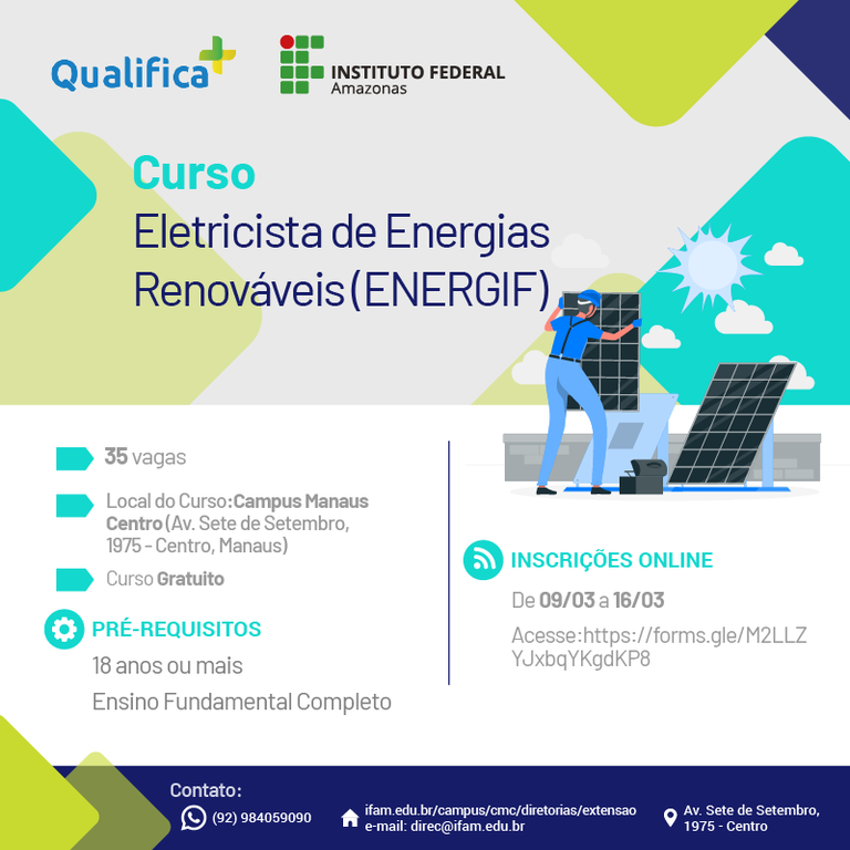 EDITAL: Processo Seletivo Simplificado para o Curso FIC de Eletricista de Energias Renováveis (ENERGIF) – Modalidade Presencial