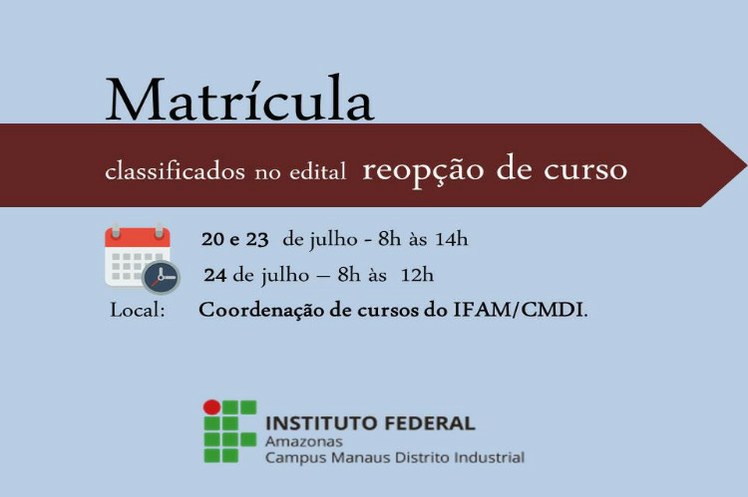 Matrícula para Classificados na Reopção de Curso