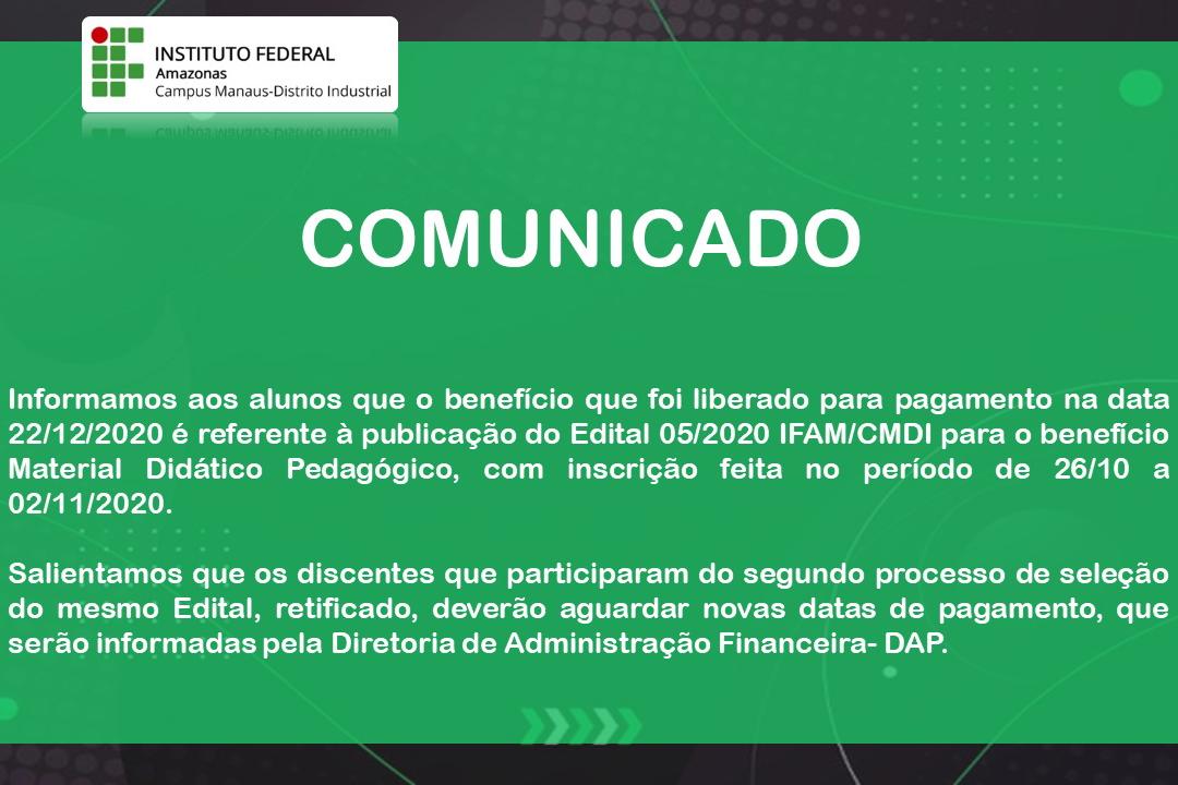  COMUNICADO EDITAL 05/20 IFAM/CMDI