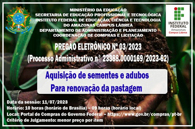 Aviso de Licitação - Pregão Eletrônico 03/2023 - UASG 158564