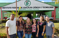 (Da esquerda pra direita professores autores dos artigos Lenon Correa, Emmina Souza, Ilmara Monteverde, Elaine Amazonas, Érika Brelaz e Marcelo Rocha)