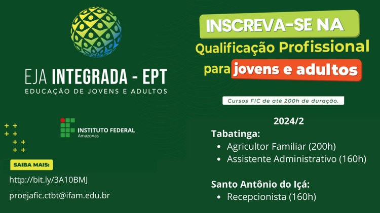 Iniciam-se inscrições para cursos FIC do Programa EJA/EPT