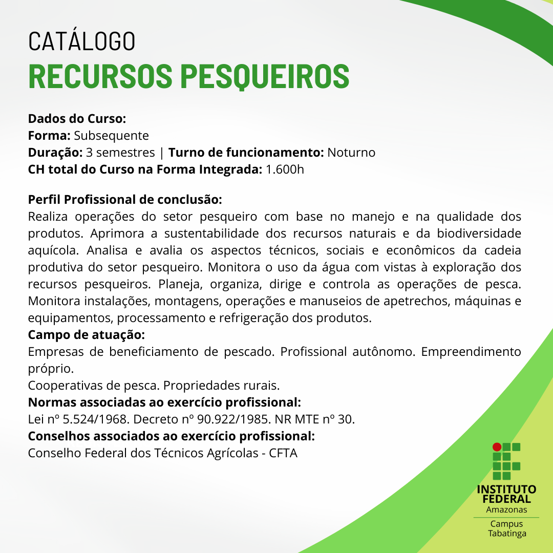 Catálogo - Curso Técnico em Recursos Pesqueiros