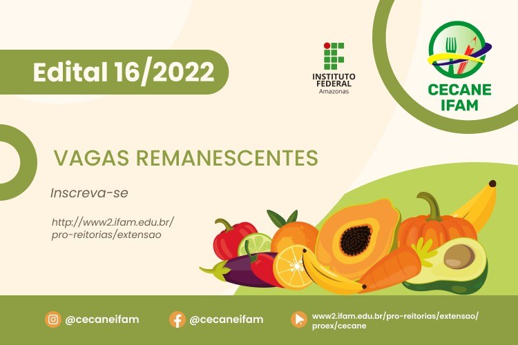 Vagas são remanescentes do Edital 13/2022. Oportunidade para professores, alunos e profissionais da área gastronômica.