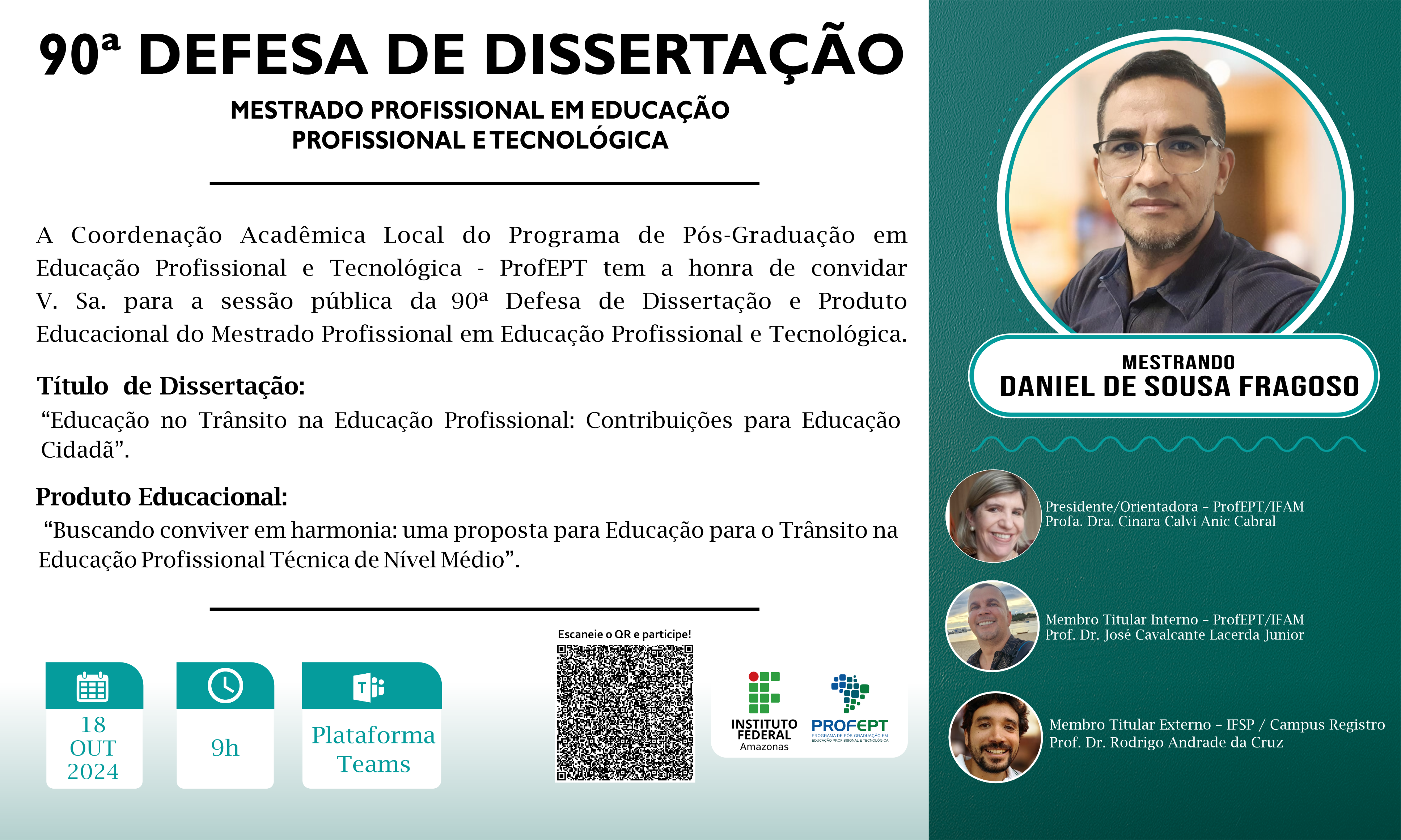 90ª Defesa de dissertação. Mestrado Profissional em Educação Profissional e Tecnológica