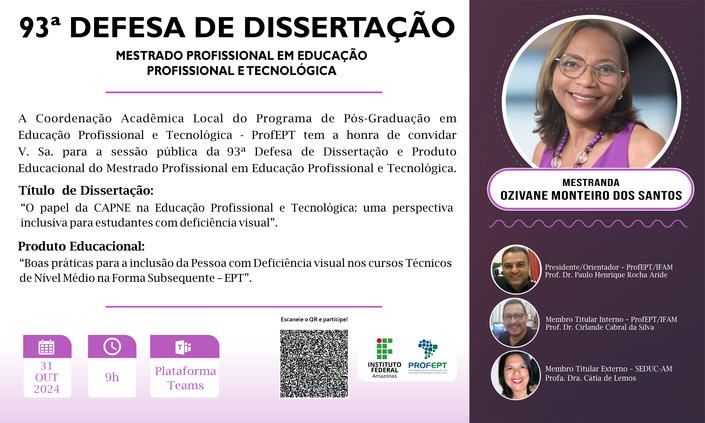 93ª Defesa Final de Dissertação - Mestrado Profissional em Educação Profissional e Tecnológica