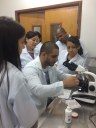Estudantes do 6° Período de Medicina Veterinária realizando exame laboratorial na aula da Professora Flávia Volpato – Patologia Clínica de pequenos animais.