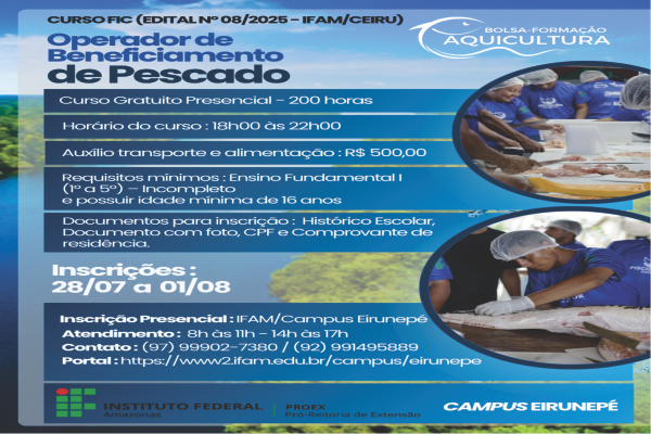 PROCESSO SELETIVO SIMPLIFICADO DE ALUNOS PARA CURSOS FIC DO PROGRAMA BOLSA-FORMAÇÃO AQUICULTURA - MODALIDADE PRESENCIAL