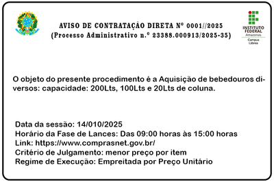 Aquisição de bebedouros diversos: capacidade: 200Lts, 100Lts e 20Lts de coluna. 