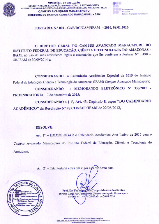 Portaria No 001 CAG-DG-CAM-IFAM_2016 Sobre Homologação Calendario Academico 2016.png