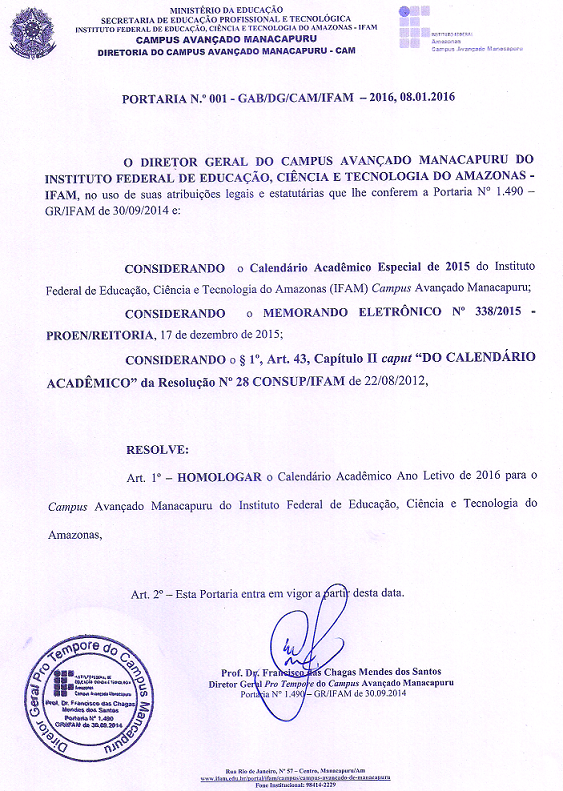 Portaria No 001 CAG-DG-CAM-IFAM_2016 Sobre Homologação Calendario Academico 2016.png