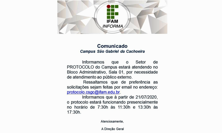 Atividades do Setor de Protocolo do campus.
