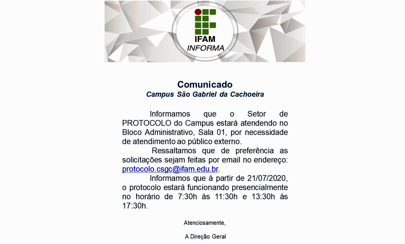 Atividades do Setor de Protocolo do campus.