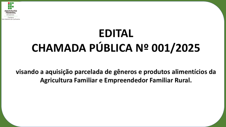 Chamada Pública para aquisição de gêneros alimentícios