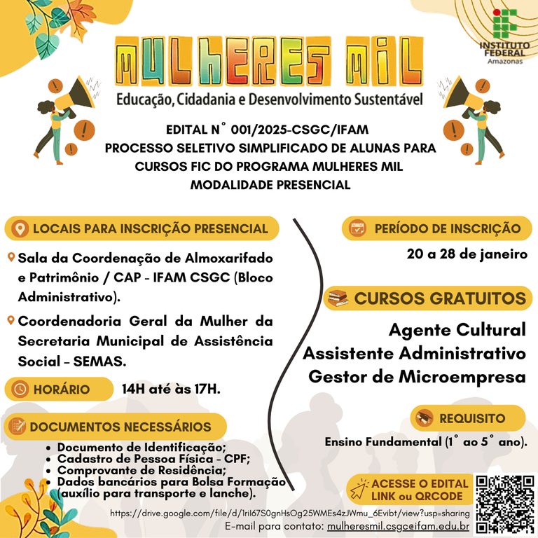 PROCESSO SELETIVO SIMPLIFICADO DE ALUNAS PARA CURSOS FIC DO
PROGRAMA MULHERES MIL