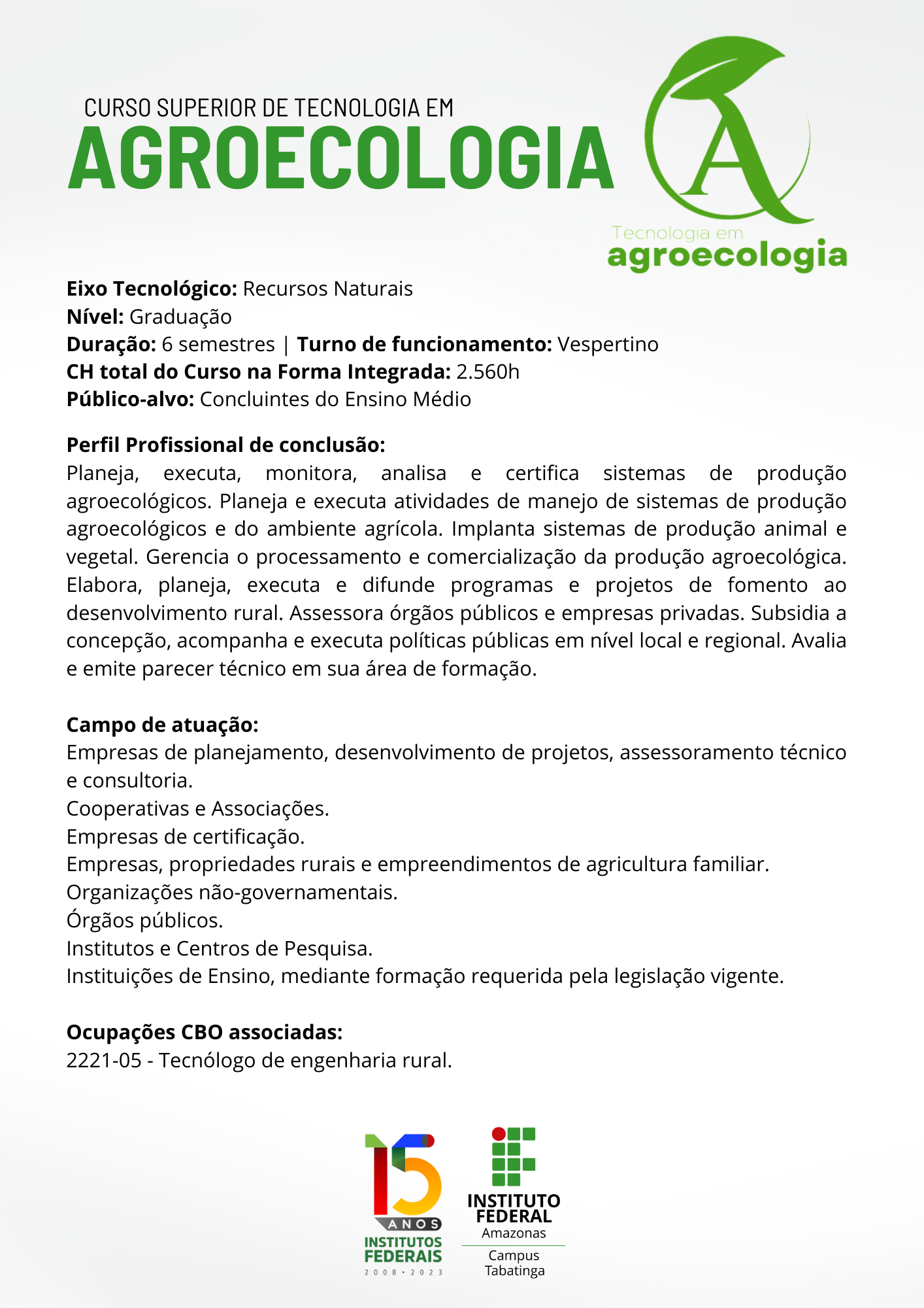 Catálogo - Curso Superior de Tecnologia em Agroecologia