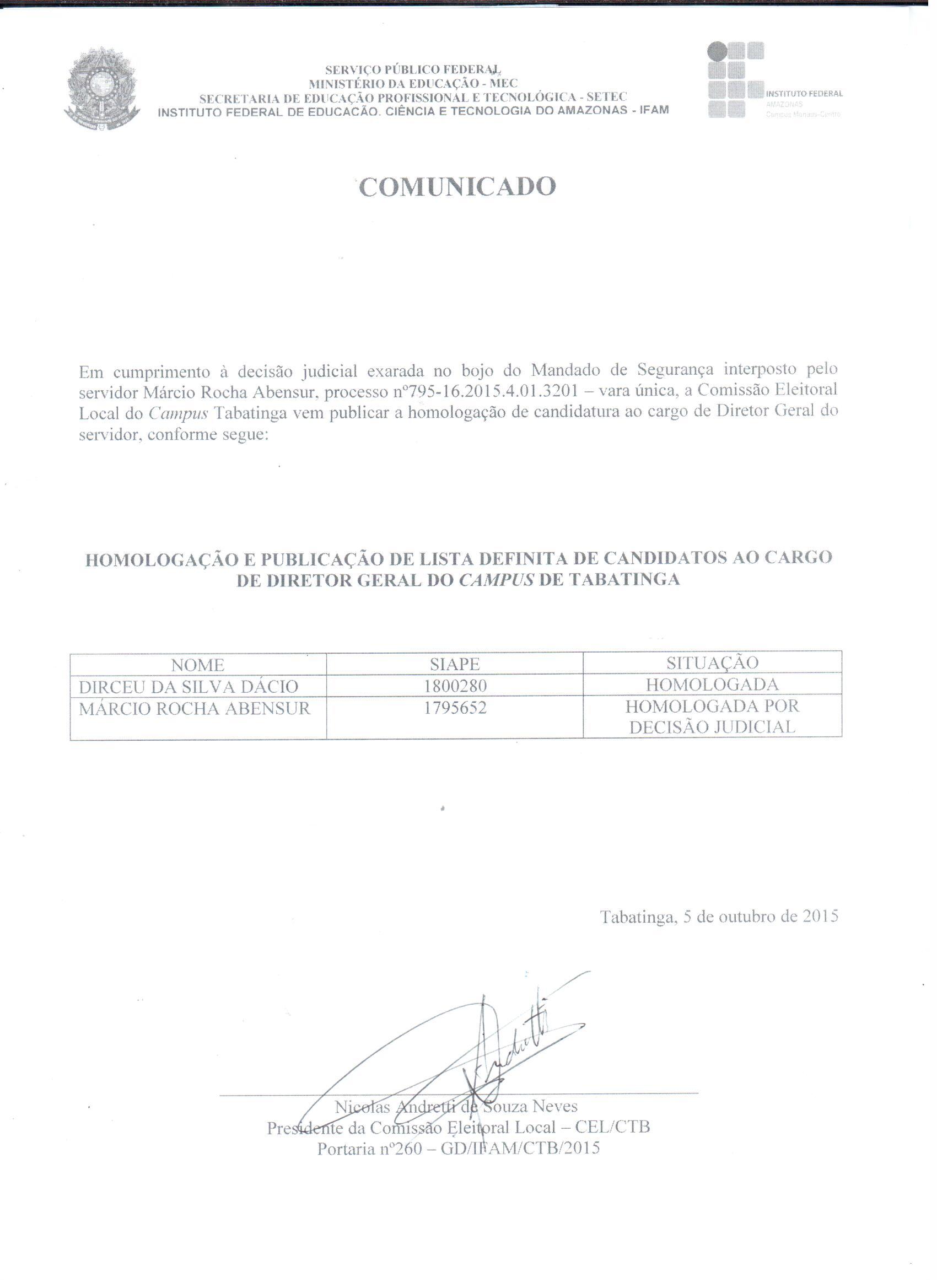HOMOLOGAÇÃO DE CANDIDATURA APOS DJ