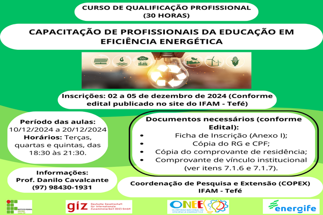 Curso Gratuito de Qualificação Profissional na Capacitação de profissionais da Educação em Eficiência Energética