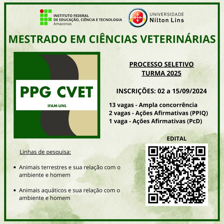 Edital de Seleção para a 1ª turma do Curso de Mestrado em Ciências Veterinárias